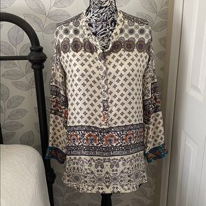 IMPERFECT Johnny Was Corey Boxy Top silk bohemian style tunic blouse